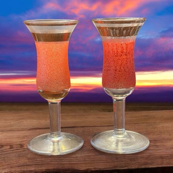 MCM French Bell Shaped Frosted Orange Decanter And Set Of Two Glasses. - Picture 3 of 8
